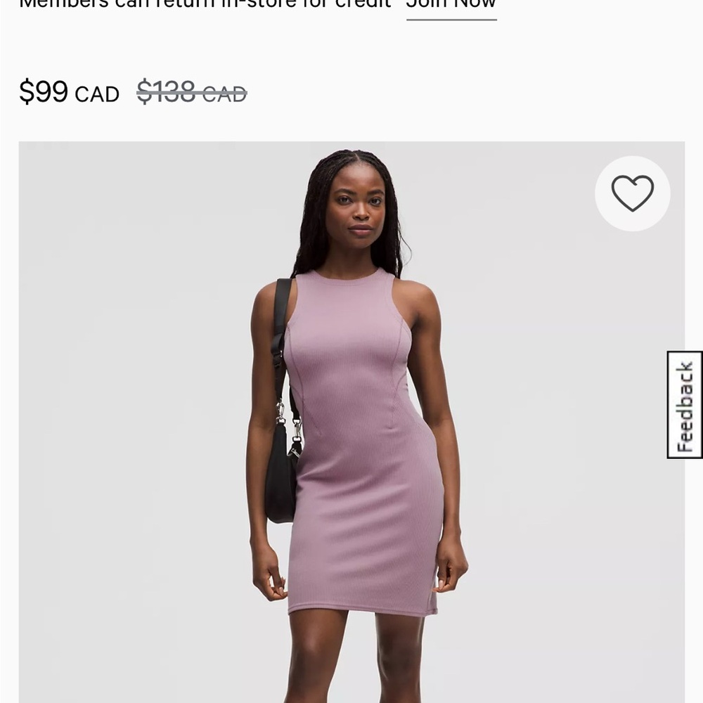 Lululemon Ribbed Softstream slim fit dress. Like new!